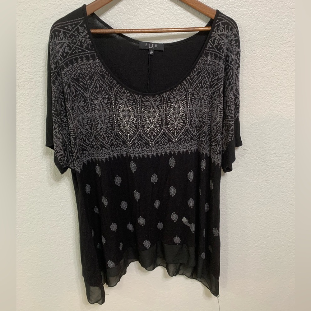 BLEU blouse, 1X, black, gently worn